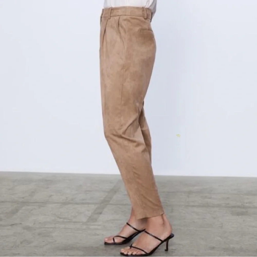Zara BEIGE Faux Suede High Pants TROUSERS - Picture 3 of 12